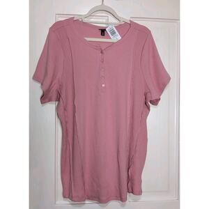 Torrid Heritage Ribbed Paneled Henley Blush Rose Women's 3(22-24)(1175)